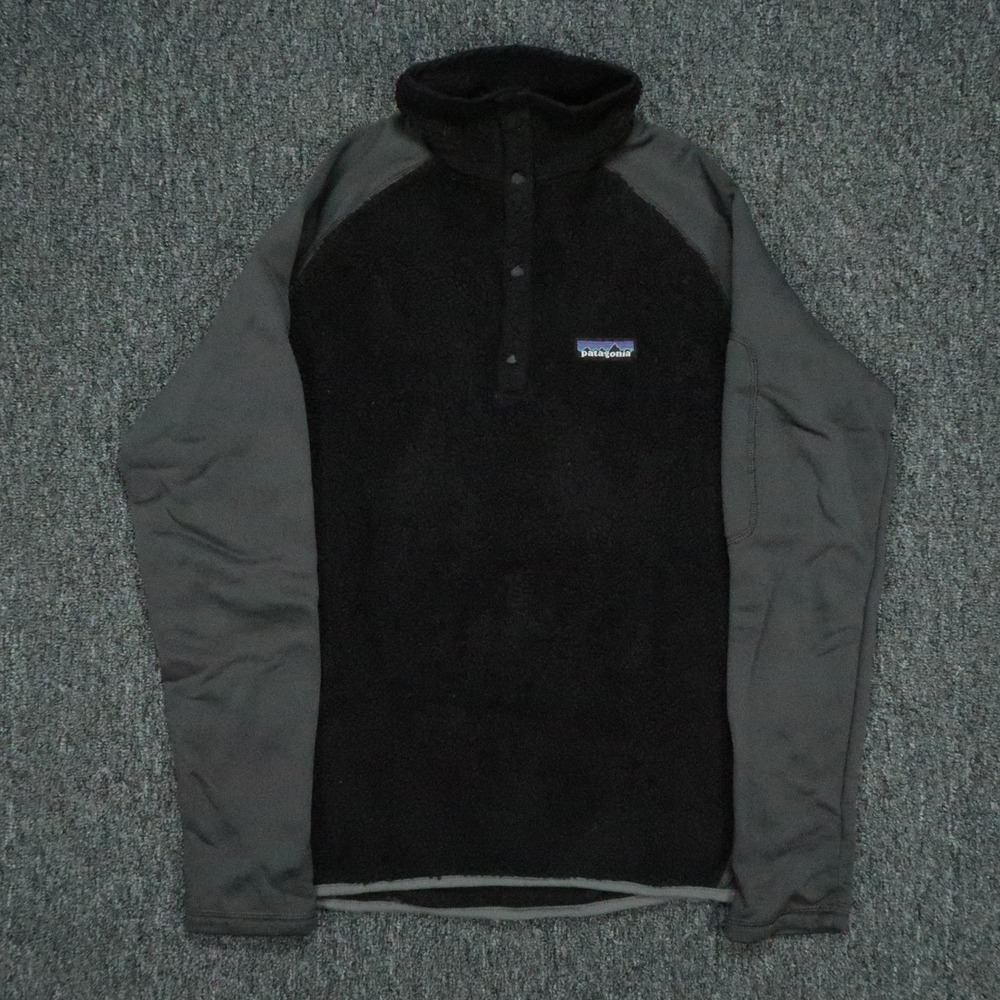 Patagonia Jacket Mens XS Black Gray Synchilla Fleece Snap Retro Sherpa Block